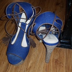 Denim Corkscrew Heel